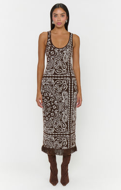 Maisie Sweater Dress ~ Brown Bandana Knit