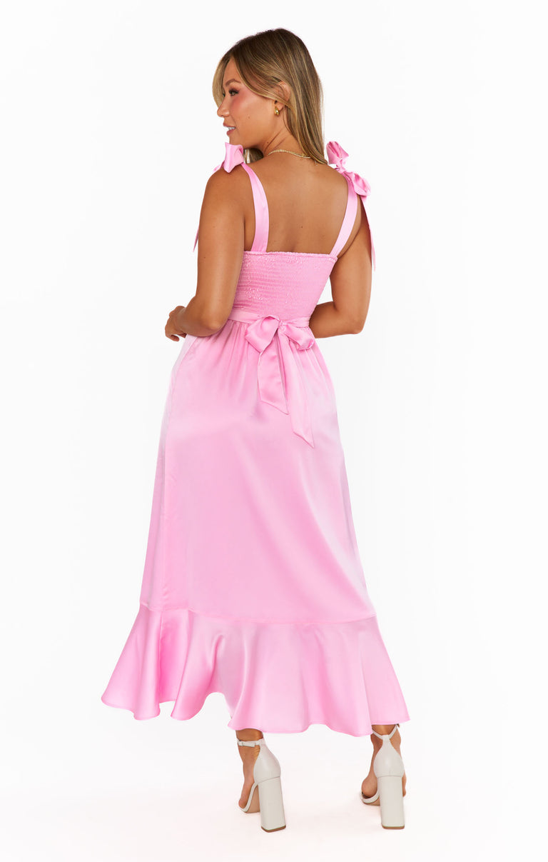 Garden Midi Dress ~ Pink Luxe Satin Show Me Your Mumu Garden Midi Dress ~ Pink Luxe Satin Show Me Your Mumu