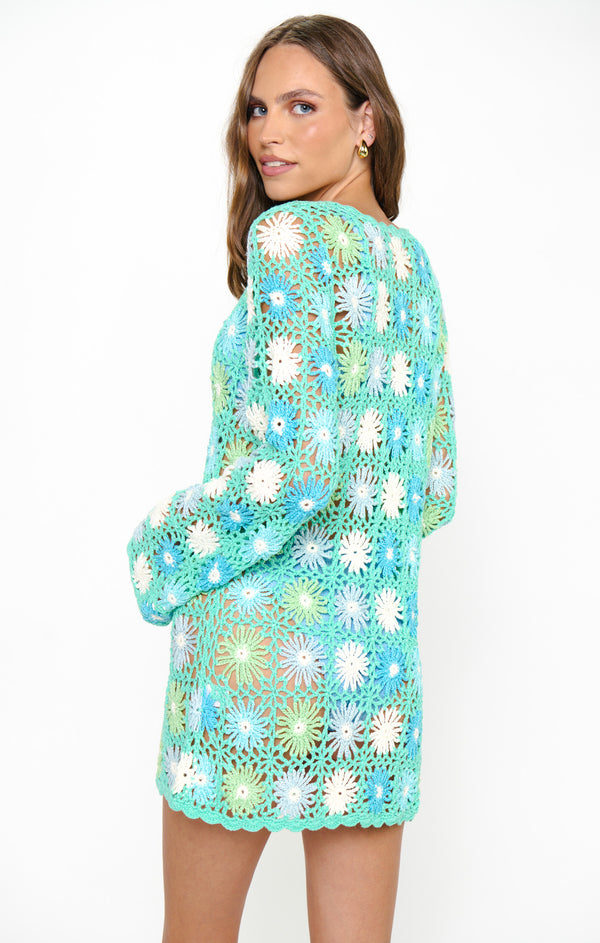 Vacay Mini Coverup ~ Blue Multi Floral Crochet – Show Me Your Mumu