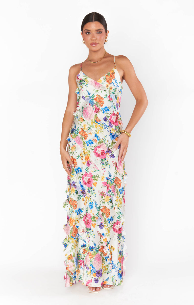 chinese dress ladies Romance Ruffle Dress ~ Ivory Botanical Floral – Show Me Your Mumu