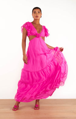 Christine Maxi Dress ~ Shocking Pink Chiffon