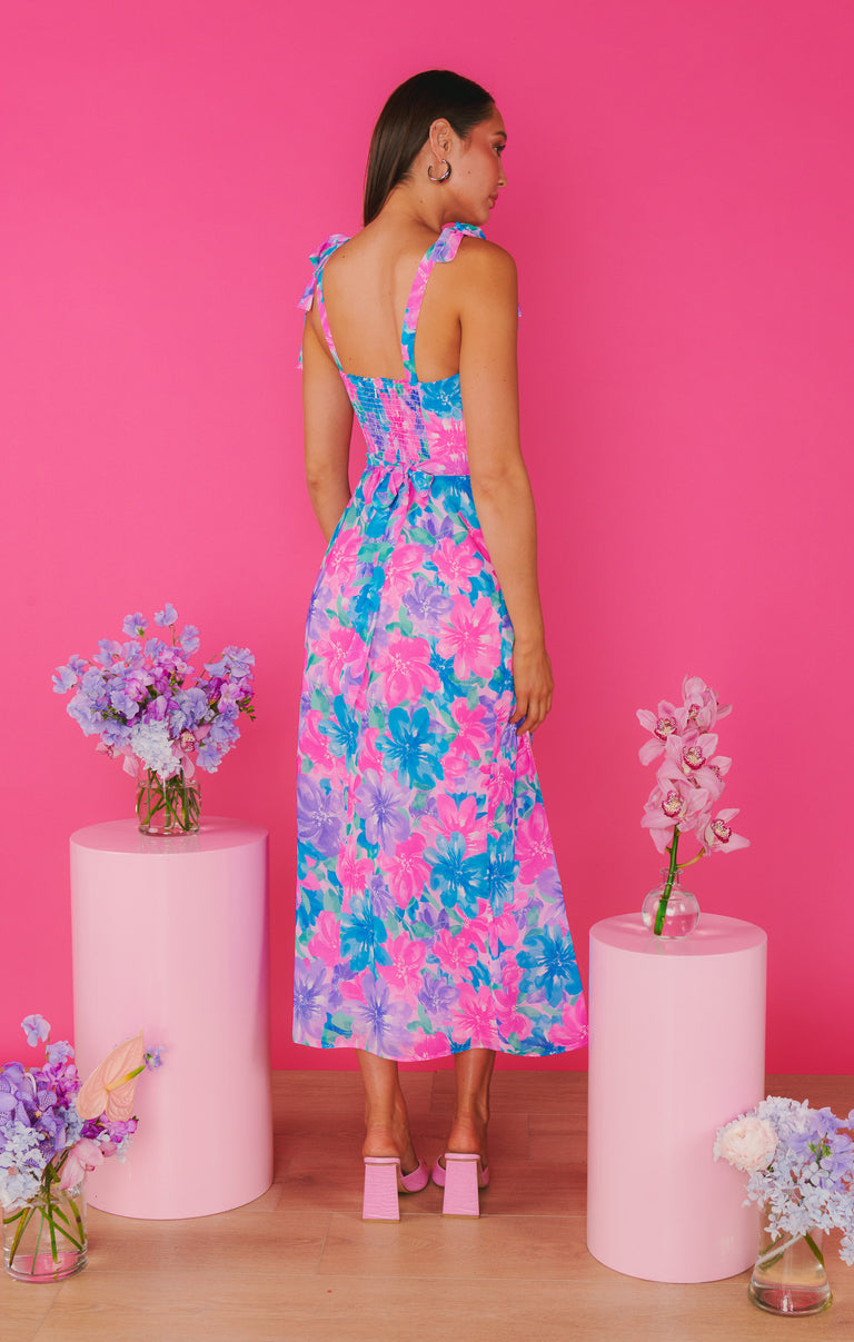 knee length dresses for ladies Garden Midi Dress ~ Pink Luxe Satin – Show Me Your Mumu main image 0