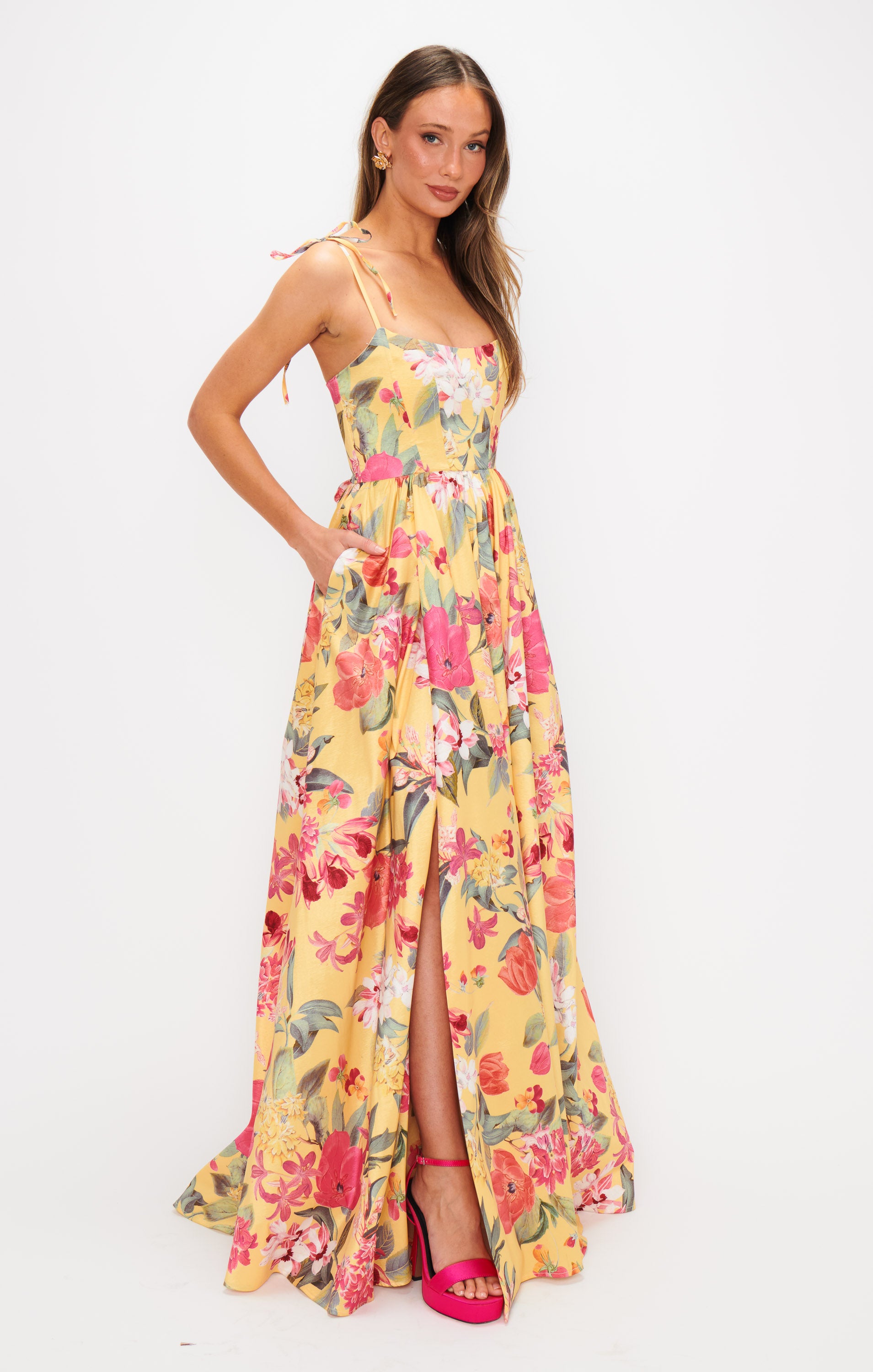 Juliet Maxi Dress ~ Mimosa Floral Taffeta – Show Me Your Mumu