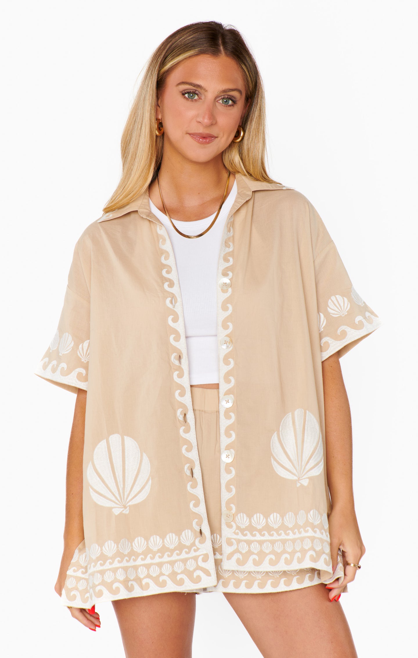 トップス Charlotte ribbon set up AM1270 S Parker Button Down ~ Latte Capri Shells – Show Me Your Mumu