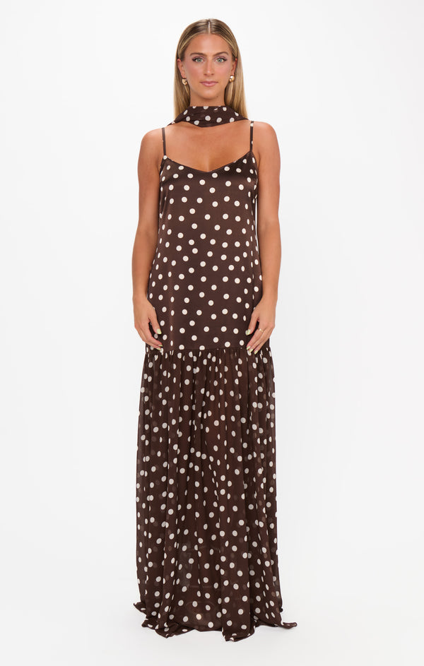 Cassara Maxi Dress - Chocolate / White Polka Dot main image 0