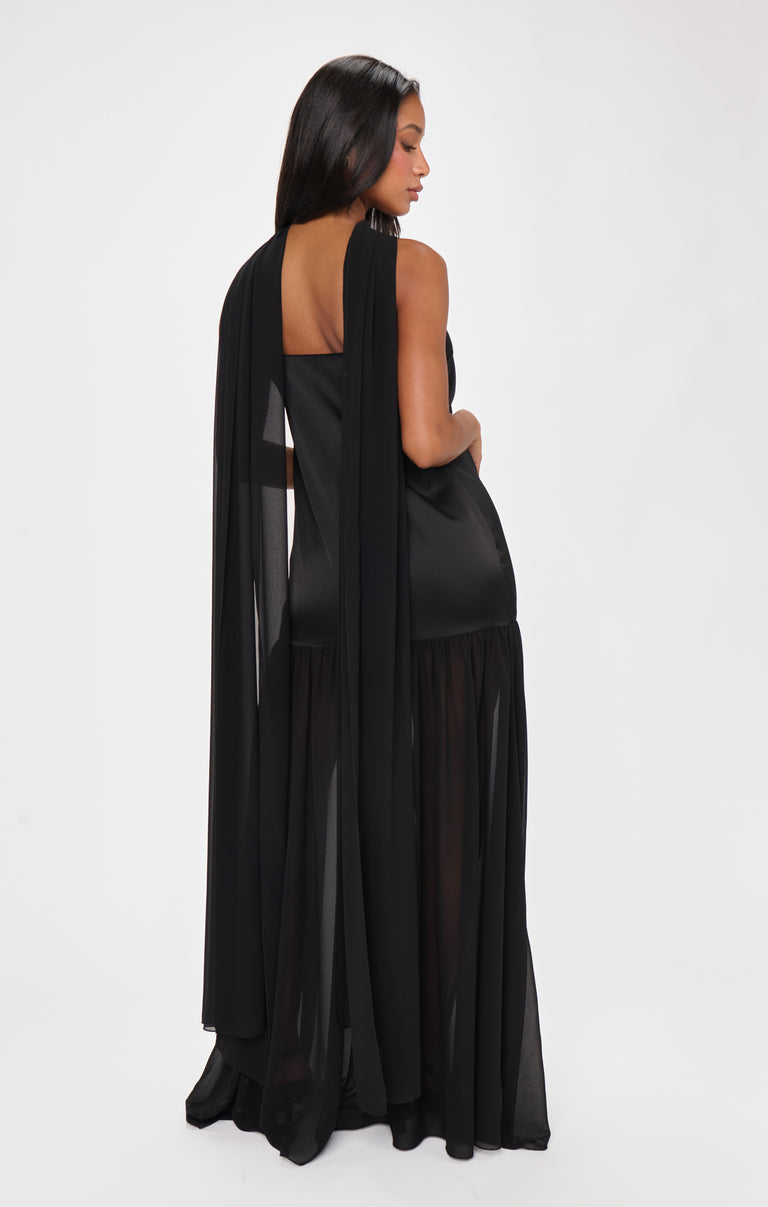 Dalia Maxi Dress ~ Black Luxe Satin