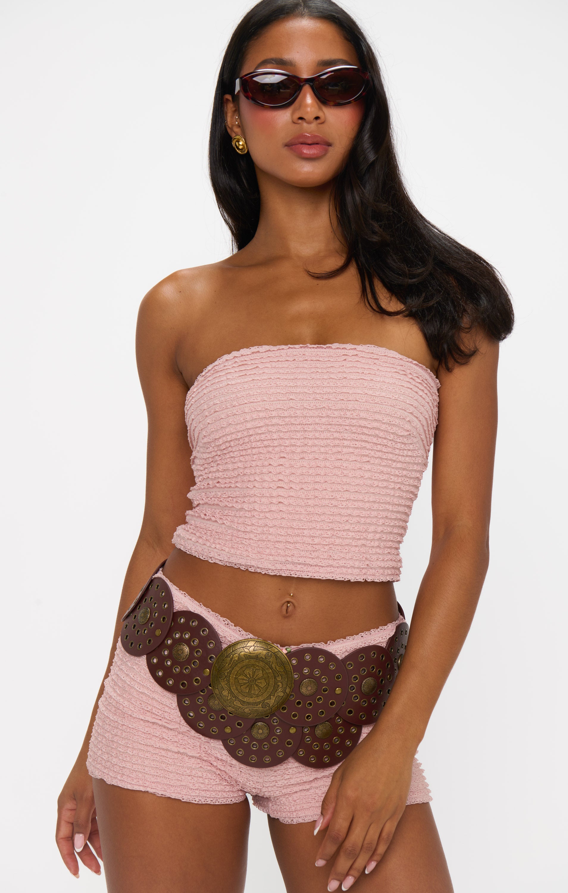 【Anyone more】Seri Tube Top Frill Layered One Piece Firpearl Women's Bandeau One Piece Swimsuit Ruffle Swimwear