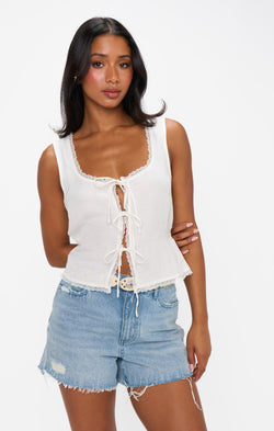 Mimi Top ~ White Linen