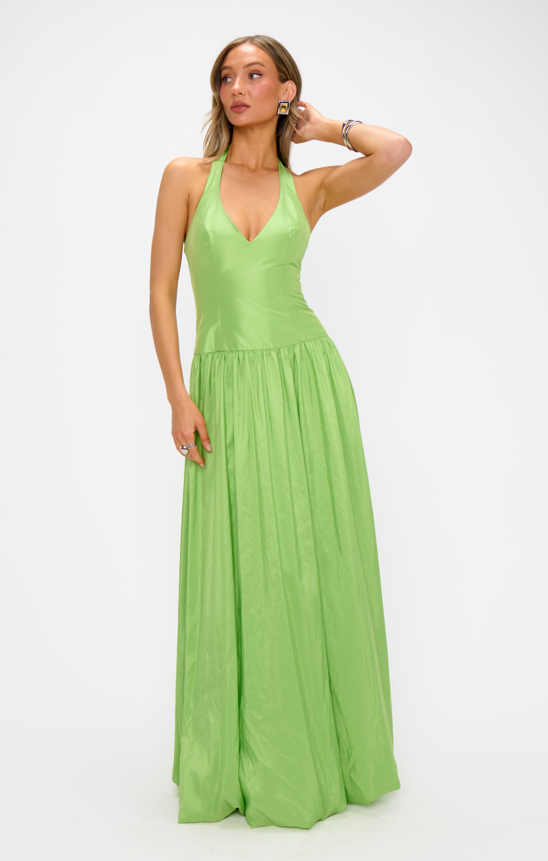 Eliza Maxi Dress ~ Key Lime Light Taffeta – Show Me Your Mumu