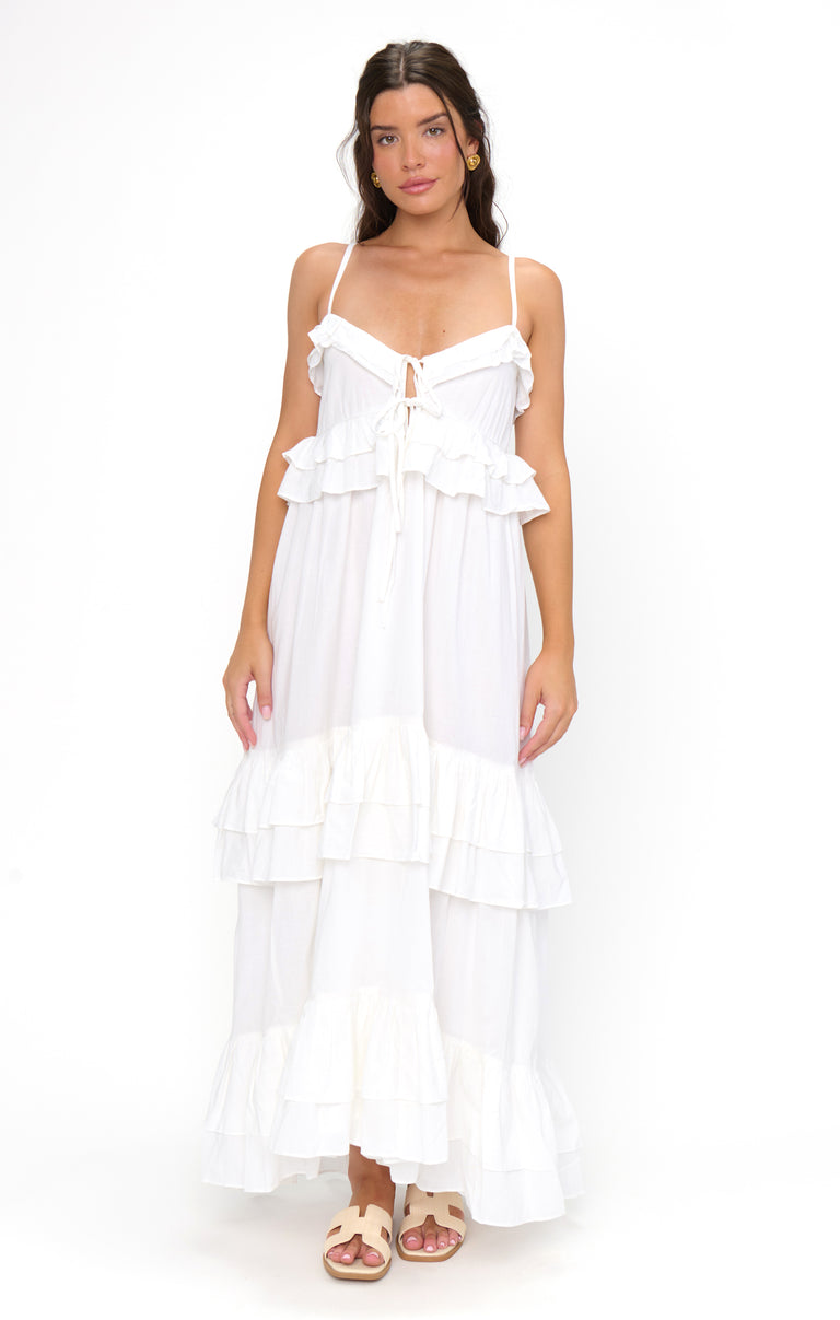 Freya Maxi Dress, in White Voile, Size: Medium