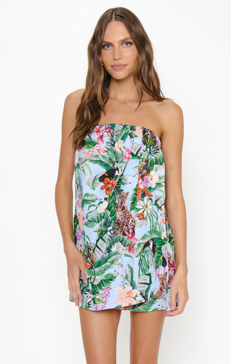 laurie mini dress Laurie Mini Dress, in Blue Jungle Mirage, Size: Small