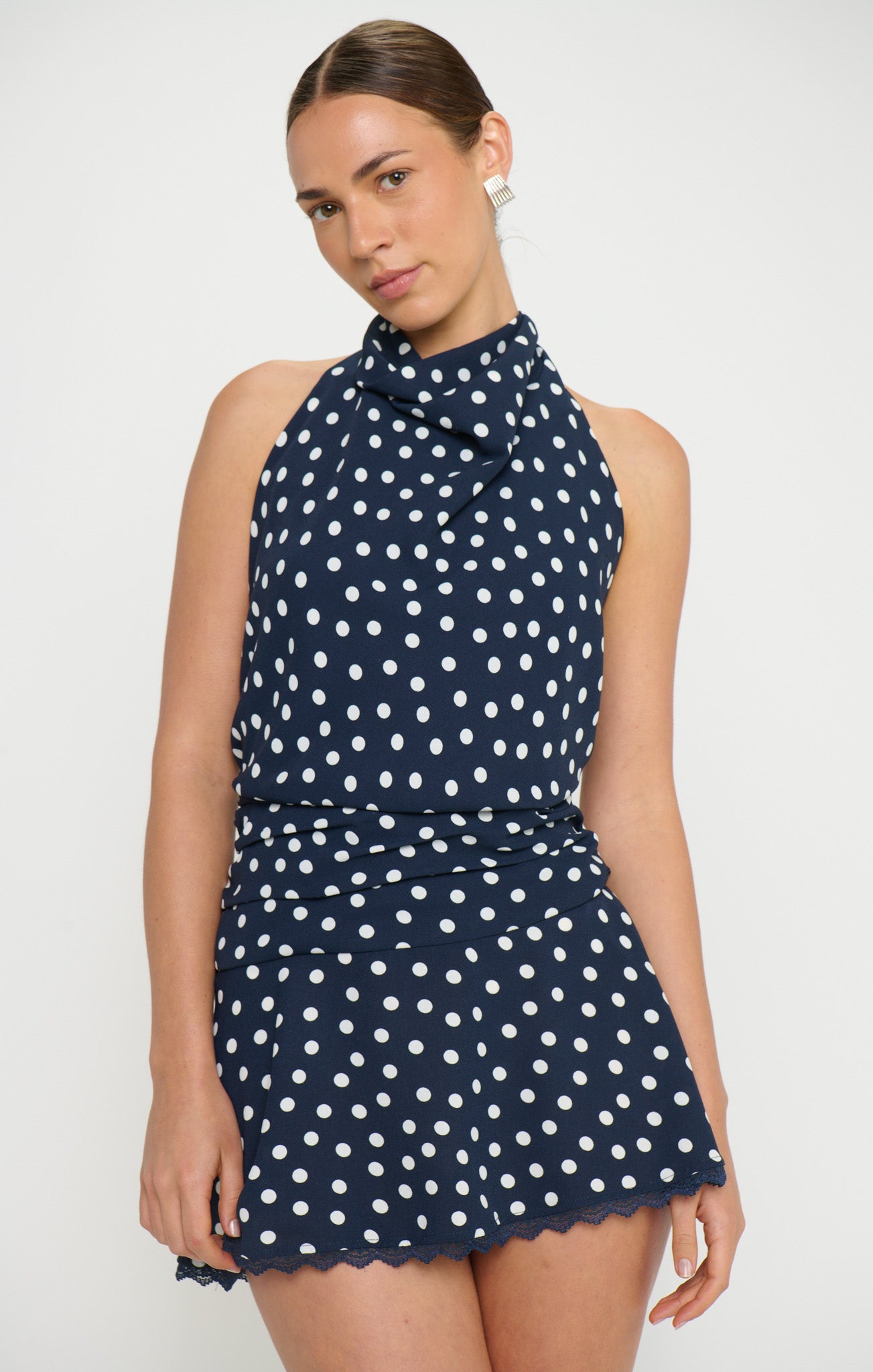トップス ans dotsloevner MINI DRESS BLUE Brynn Mini Dress ~ Navy Polka Dot – Show Me Your Mumu