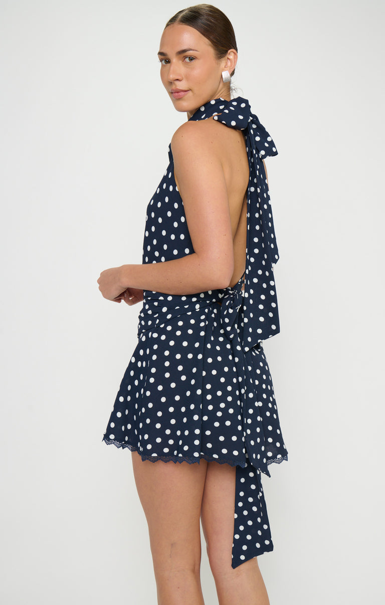 Show Me Your Mumu x Brynn Mini Dress - Navy Polka Dot Show Me Your Mumu x Brynn Mini Dress - Navy Polka Dot
