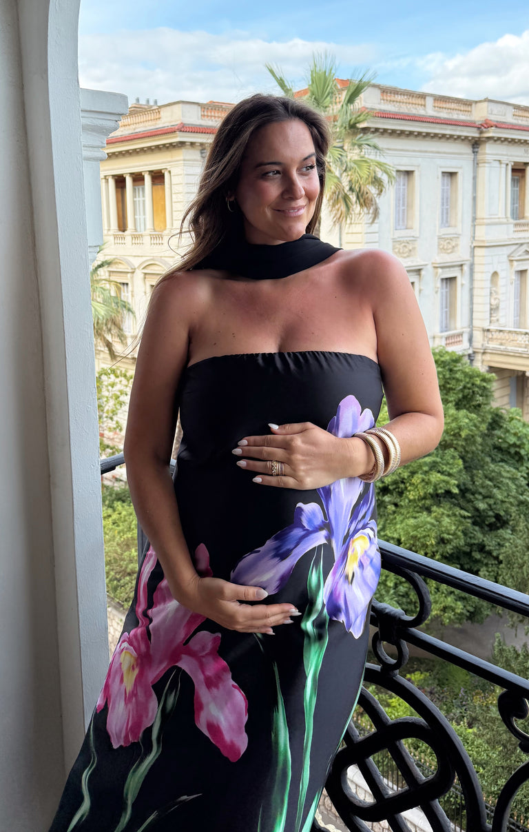 Renee Maxi Dress, in Wild Iris Luxe Satin, Size: Small | Show Me Your Mumu