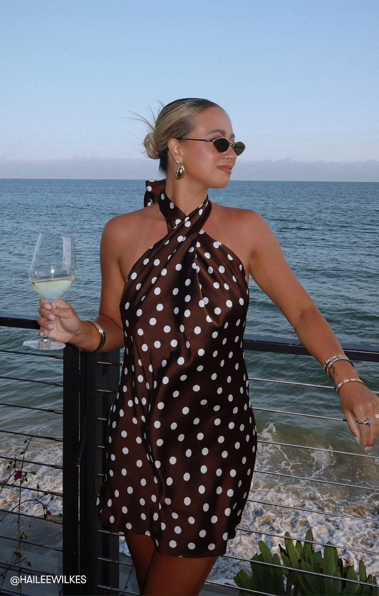 Jasmine Tie Mini Dress, in Chocolate Brown Polka Dot, Size: Medium | Show Me Your Mumu | Wedding Attendee Dress Jasmine Tie Mini Dress, in Chocolate Brown Polka Dot, Size: Medium | Show Me Your Mumu | Wedding Attendee Dress