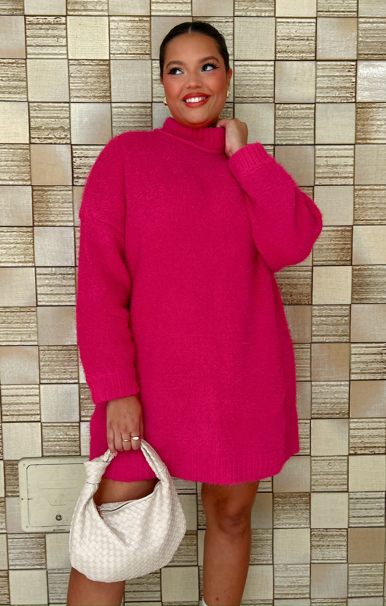 Ina Sweater Dress - Hot Pink – South Boutique