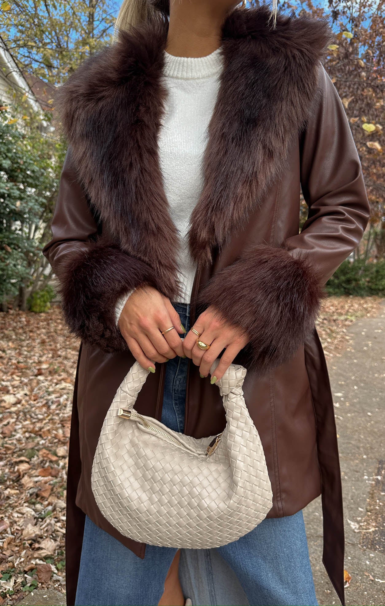 Vintage PENNY LANE selling style coat, brown genuine leather, faux fur