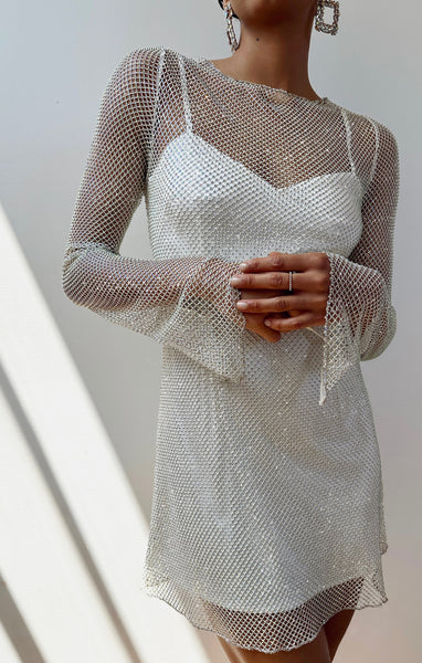 Iconic Mini Dress, in White Glitz