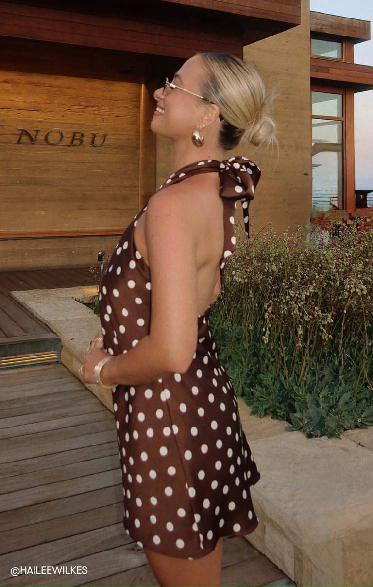 Jasmine Tie Mini Dress, in Chocolate Brown Polka Dot, Size: Medium | Show Me Your Mumu | Wedding Attendee Dress Jasmine Tie Mini Dress, in Chocolate Brown Polka Dot, Size: Medium | Show Me Your Mumu | Wedding Attendee Dress