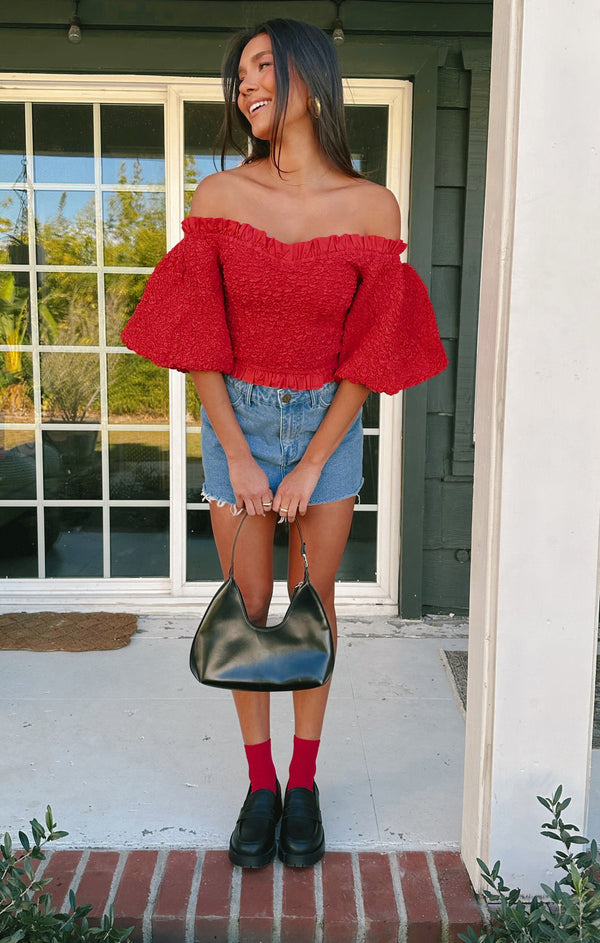 Red Tezza Rom Com Top ~ Red Texture Stretch – Show Me Your Mumu