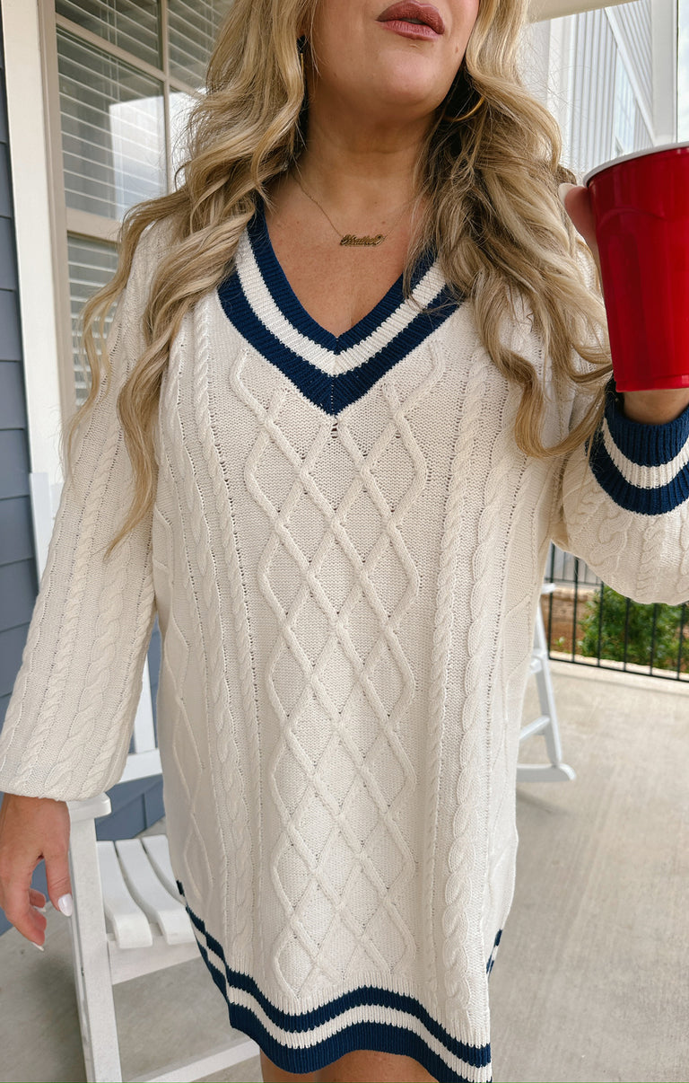 Tailgate Sweater Dress ~ Navy Cable Knit – Show Me Your Mumu