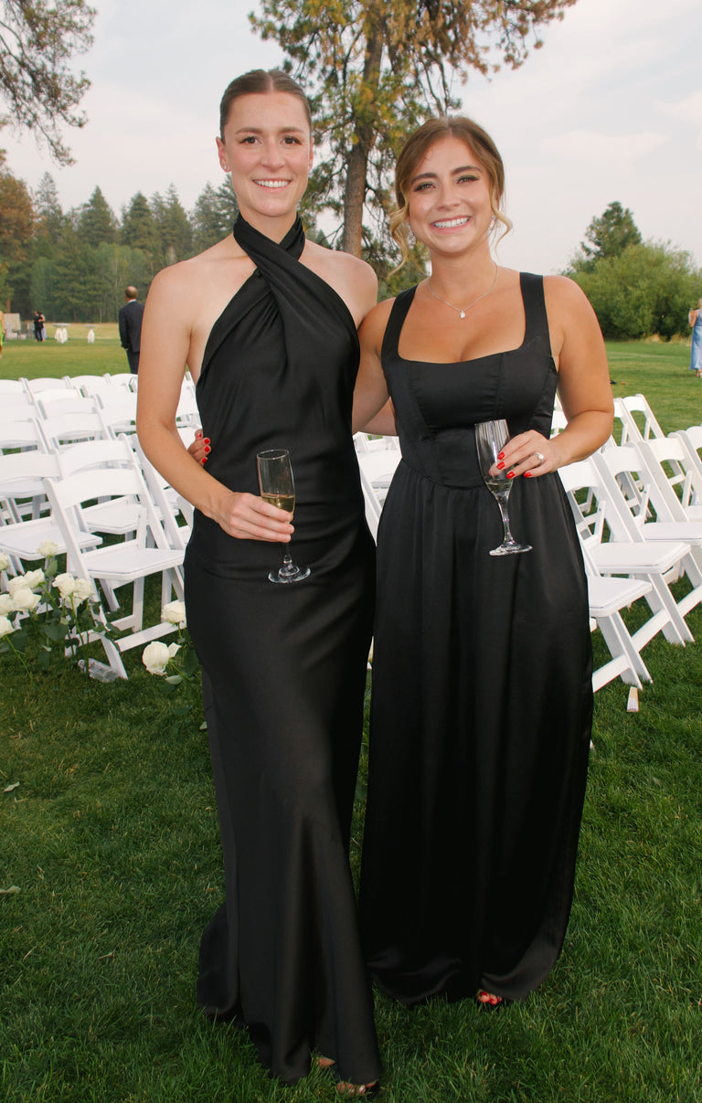 Jasmine Halter Maxi Dress ~ Black Luxe Satin