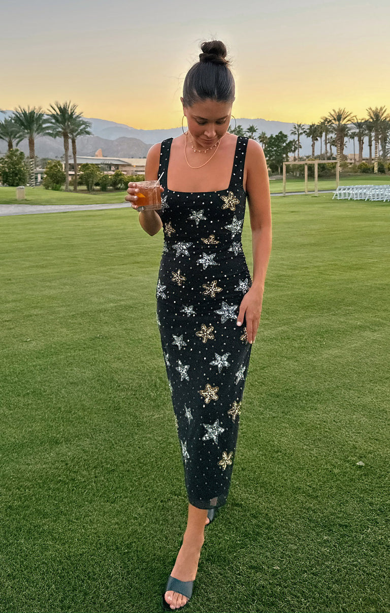 Stassi Midi Dress ~ Starfish Beaded Sequins Black Show Me Your Mumu Stassi Midi Dress ~ Starfish Beaded Sequins Black Show Me Your Mumu