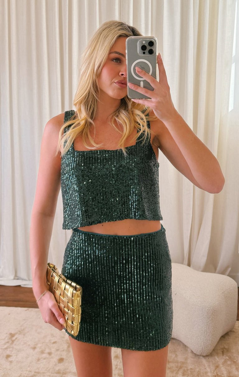 All Night Skort ~ Emerald Sequins – Show Me Your Mumu