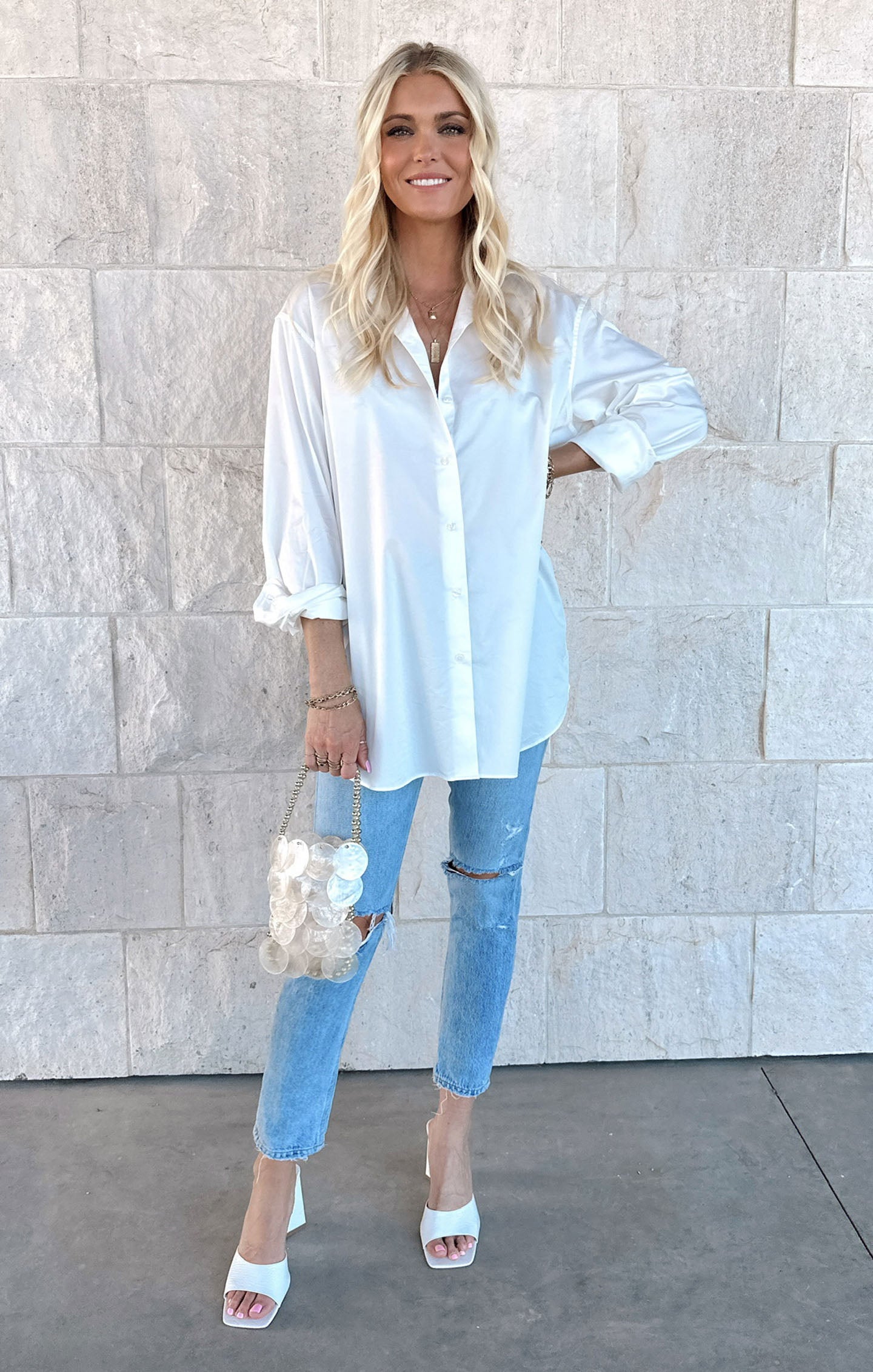 Women's Long Sleeve Oversized Button-Down Boyfriend Shirt - A New Day™  White XS