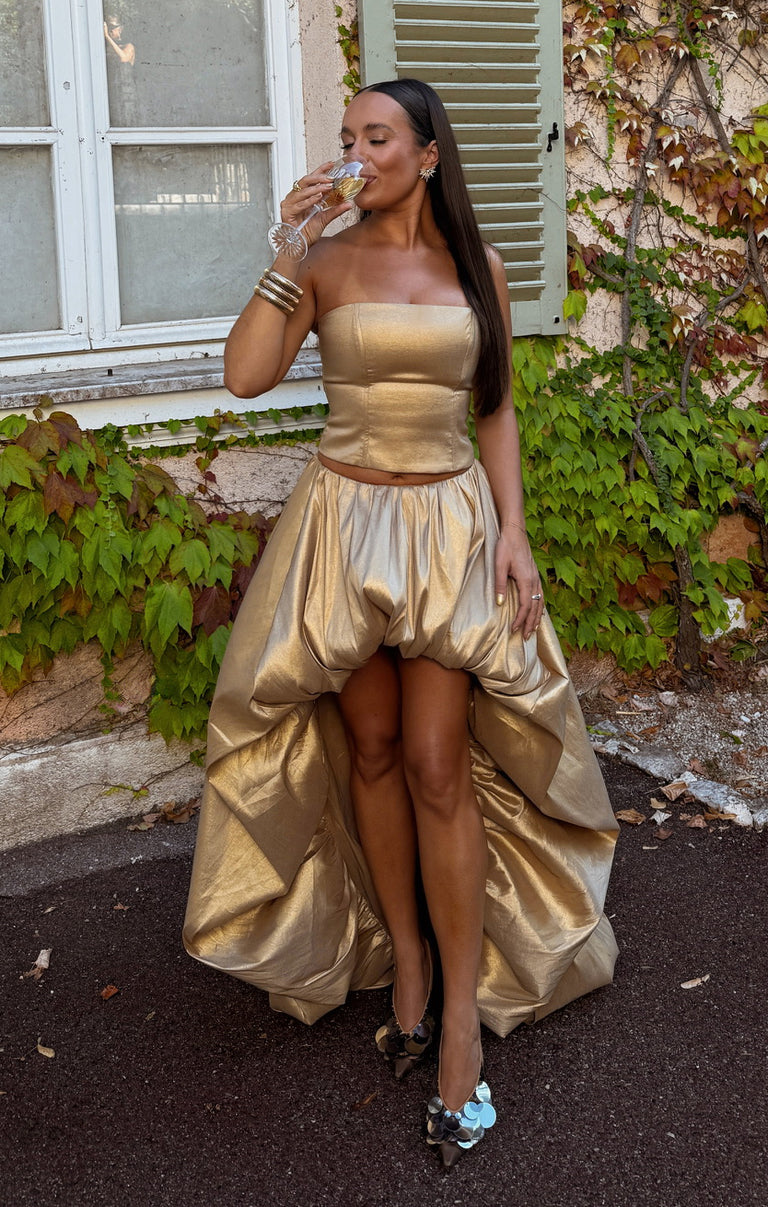Tatum Maxi Skirt, in Gold Metallic Taffeta | Show Me Your Mumu Tatum Maxi Skirt, in Gold Metallic Taffeta | Show Me Your Mumu