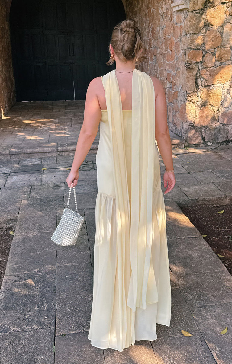 Dalia Maxi Dress, in Pale Yellow Luxe Satin | Show Me Your Mumu