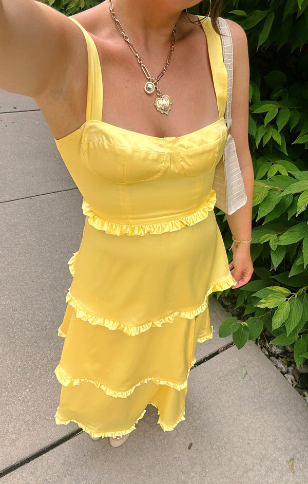 Lady Corset Dress ~ Yellow Luxe Satin – Show Me Your Mumu