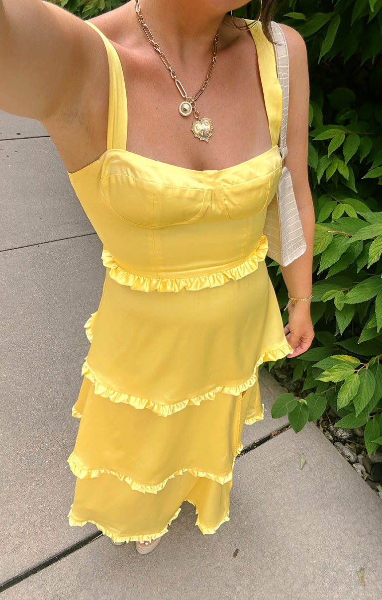 Lady Corset Dress ~ Yellow Luxe Satin XL Lady Corset Dress ~ Yellow Luxe Satin XL
