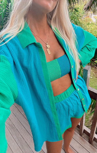 Weekday Button Up ~ Sea Colorblock Gauze – Show Me Your Mumu