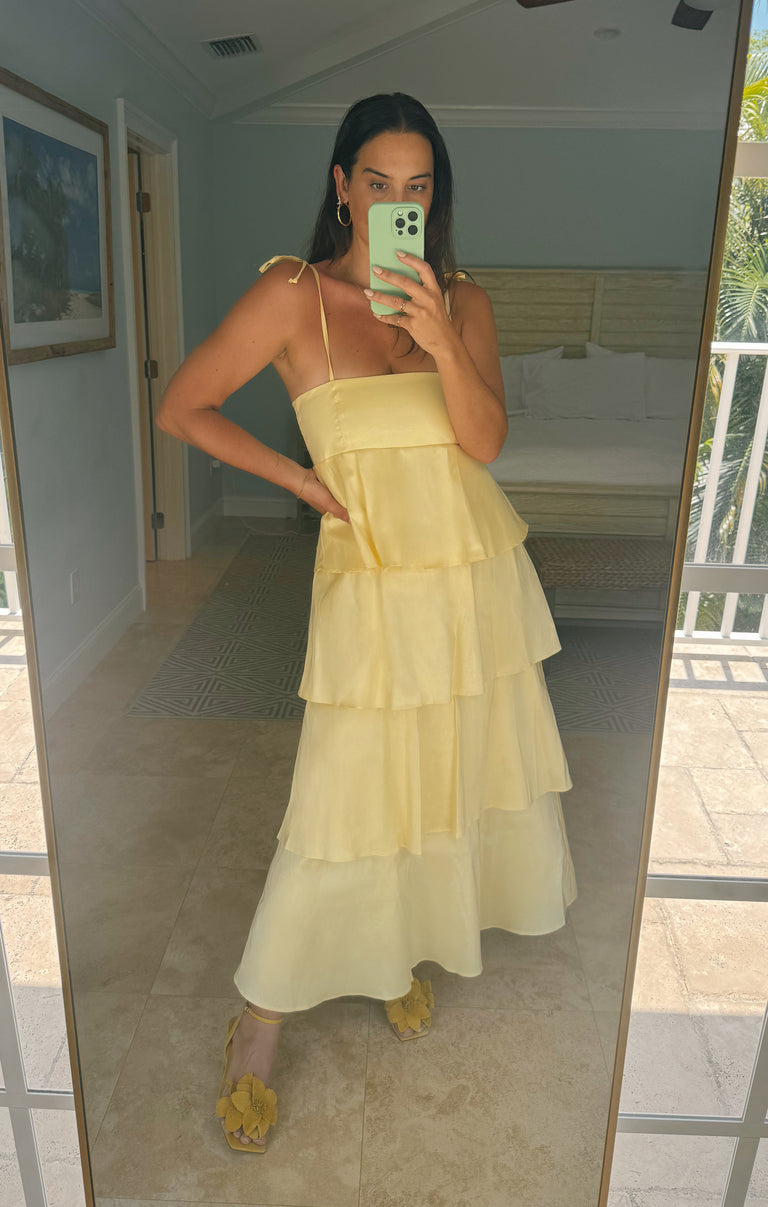 Meet Cute Dress, in Pale Yellow Taffeta, Size: XL | Show Me Your Mumu