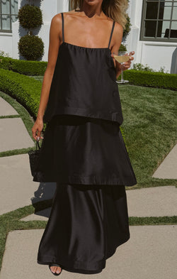 Ella Maxi Dress ~ Black Luxe Satin
