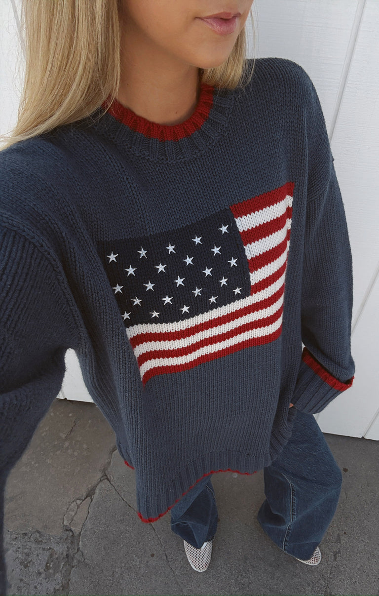 Fireside Sweater ~ American Flag Navy Knit – Show Me Your Mumu