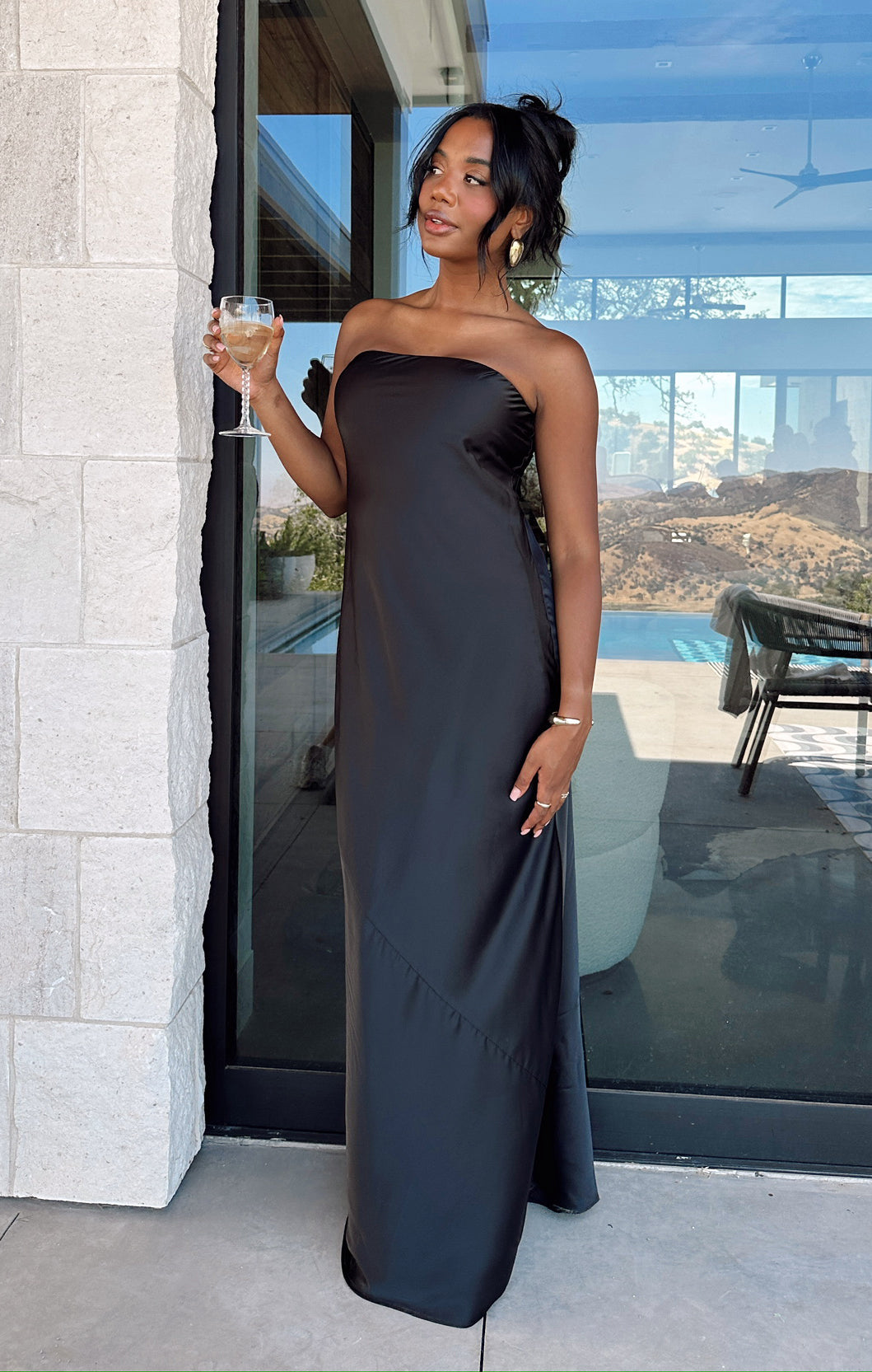 Taylor Tube Maxi Dress, in Black Luxe Satin, Size: Medium | Show Me Your Mumu