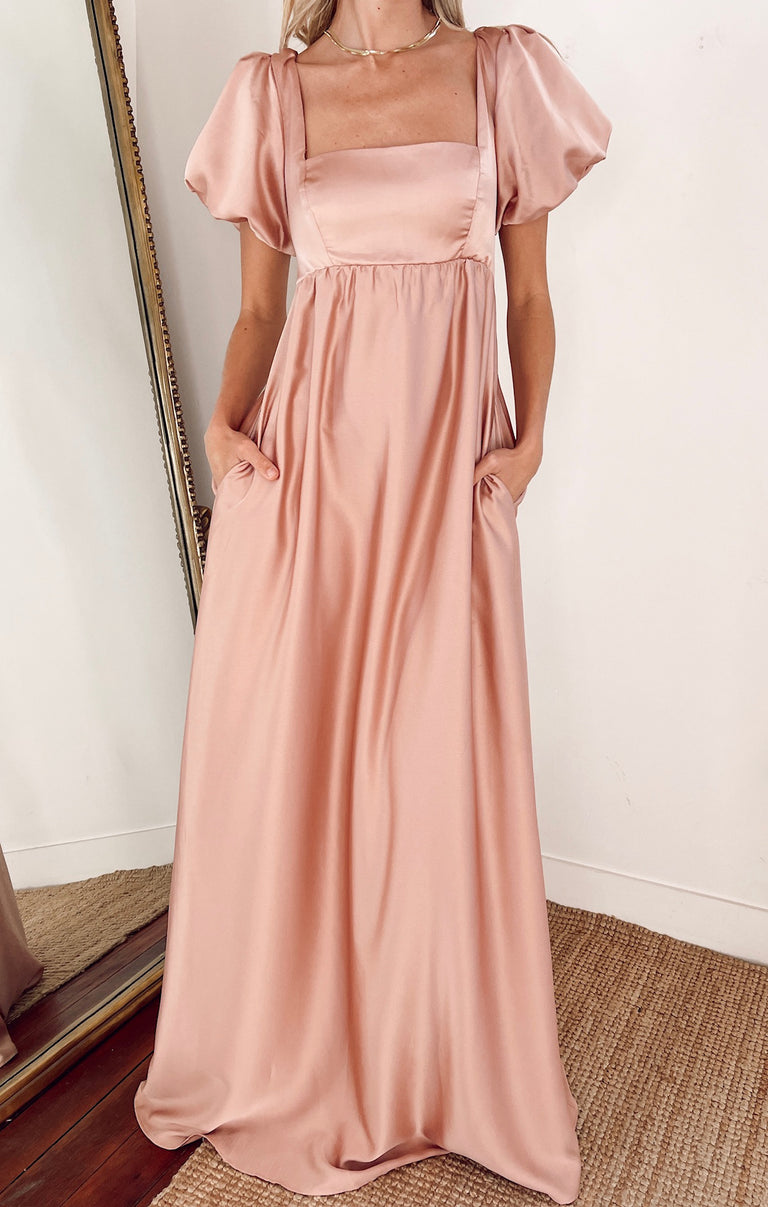 Nora Maxi Dress, in Rose Gold Luxe Satin, Size: 2X | Show Me Your Mumu | Bridesmaid Dresses Nora Maxi Dress, in Rose Gold Luxe Satin, Size: 2X | Show Me Your Mumu | Bridesmaid Dresses