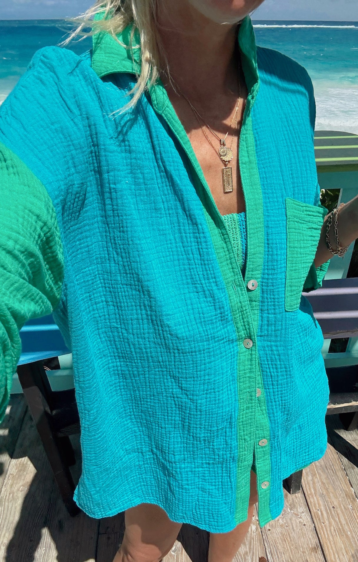 Weekday Button Up ~ Sea Colorblock Gauze – Show Me Your Mumu