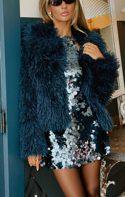 Clarke Coat ~ Deep Teal Faux Fur