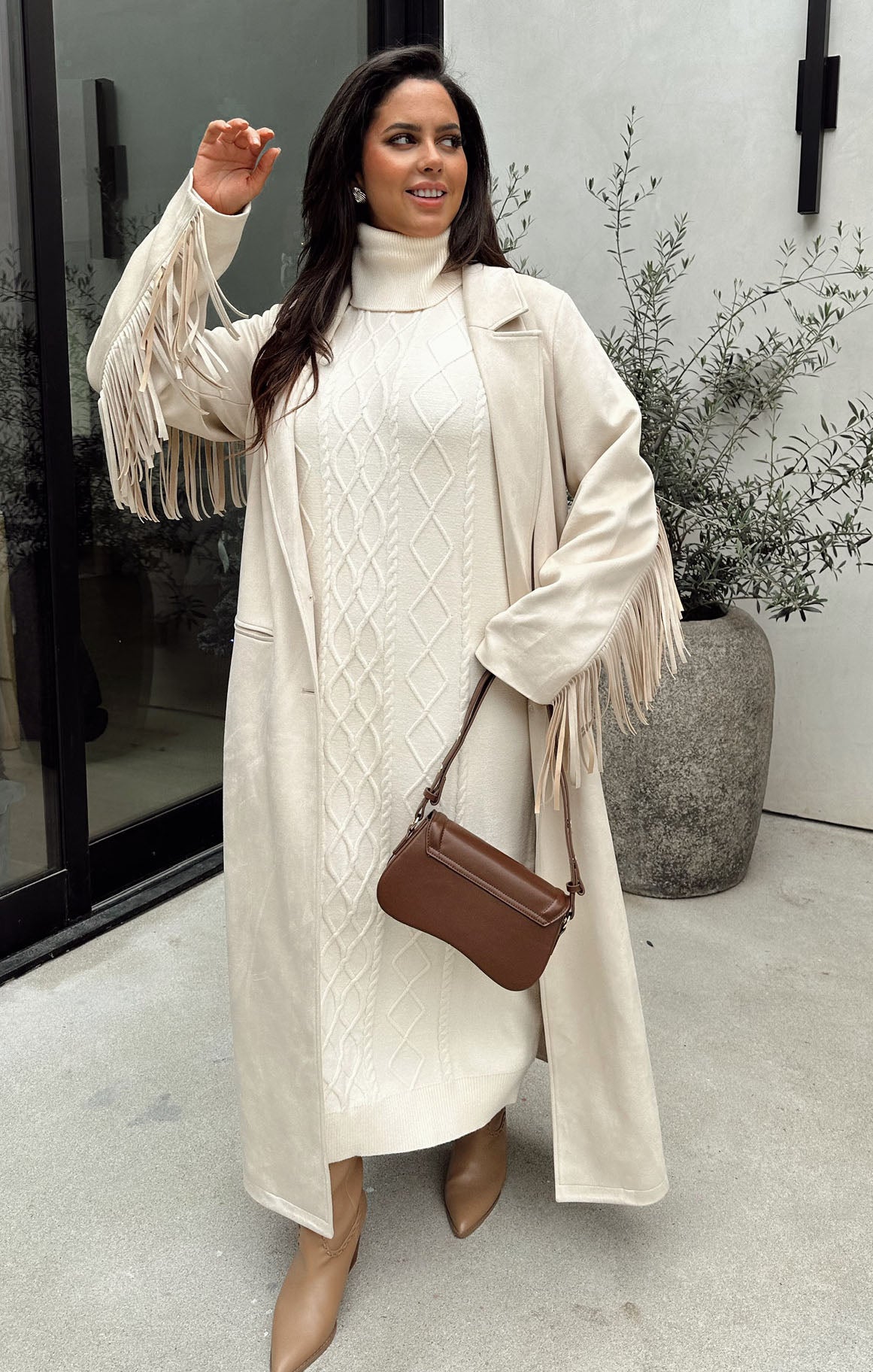 cream cable knit sweater dress AWARE Chunky oversized in cream-White comfortable room throughout midsection Maternity Cream Knit Sweater Dress
