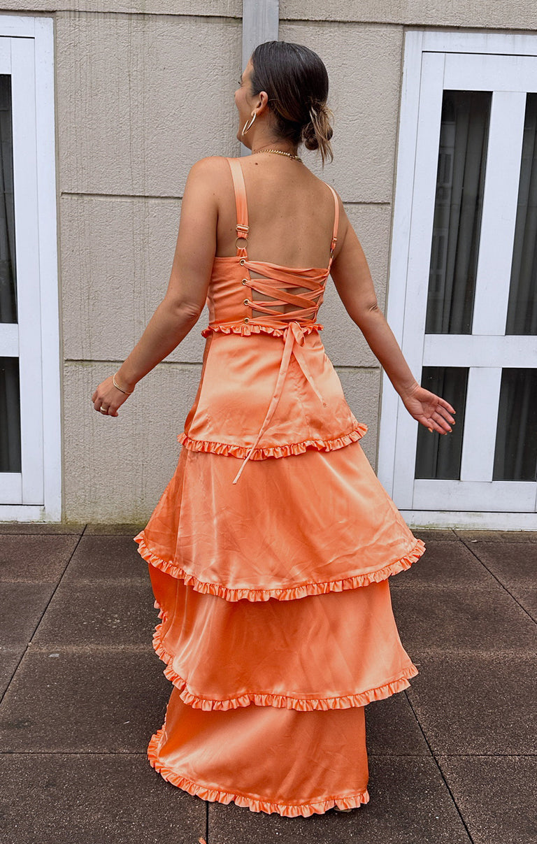 Lady Corset Dress, in Cantaloupe Luxe Satin | Show Me Your Mumu | Bridesmaid Dresses & Wedding Attendee Dress Lady Corset Dress, in Cantaloupe Luxe Satin | Show Me Your Mumu | Bridesmaid Dresses & Wedding Attendee Dress