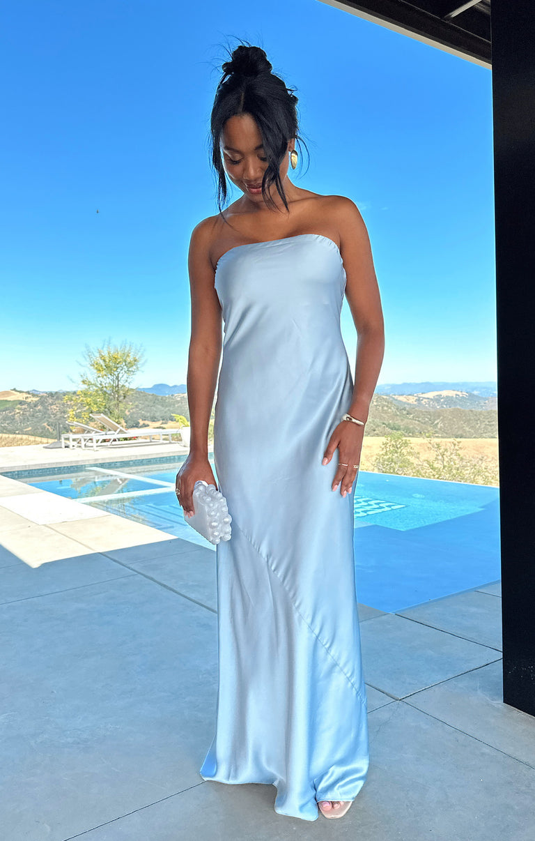 Taylor Tube Maxi Dress, in Steel Blue Luxe Satin, Size: Medium | Show Me Your Mumu | Bridesmaid Dresses & Wedding Attendee Dress Taylor Tube Maxi Dress, in Steel Blue Luxe Satin, Size: Medium | Show Me Your Mumu | Bridesmaid Dresses & Wedding Attendee Dress