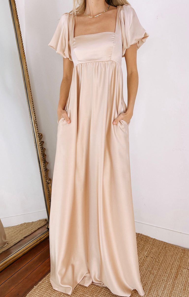 nora silk dress AW.Bridal A-line V-Neck Floor Length Short Sleeves Satin Plus Size Dresses Dress Burgundy Size 6