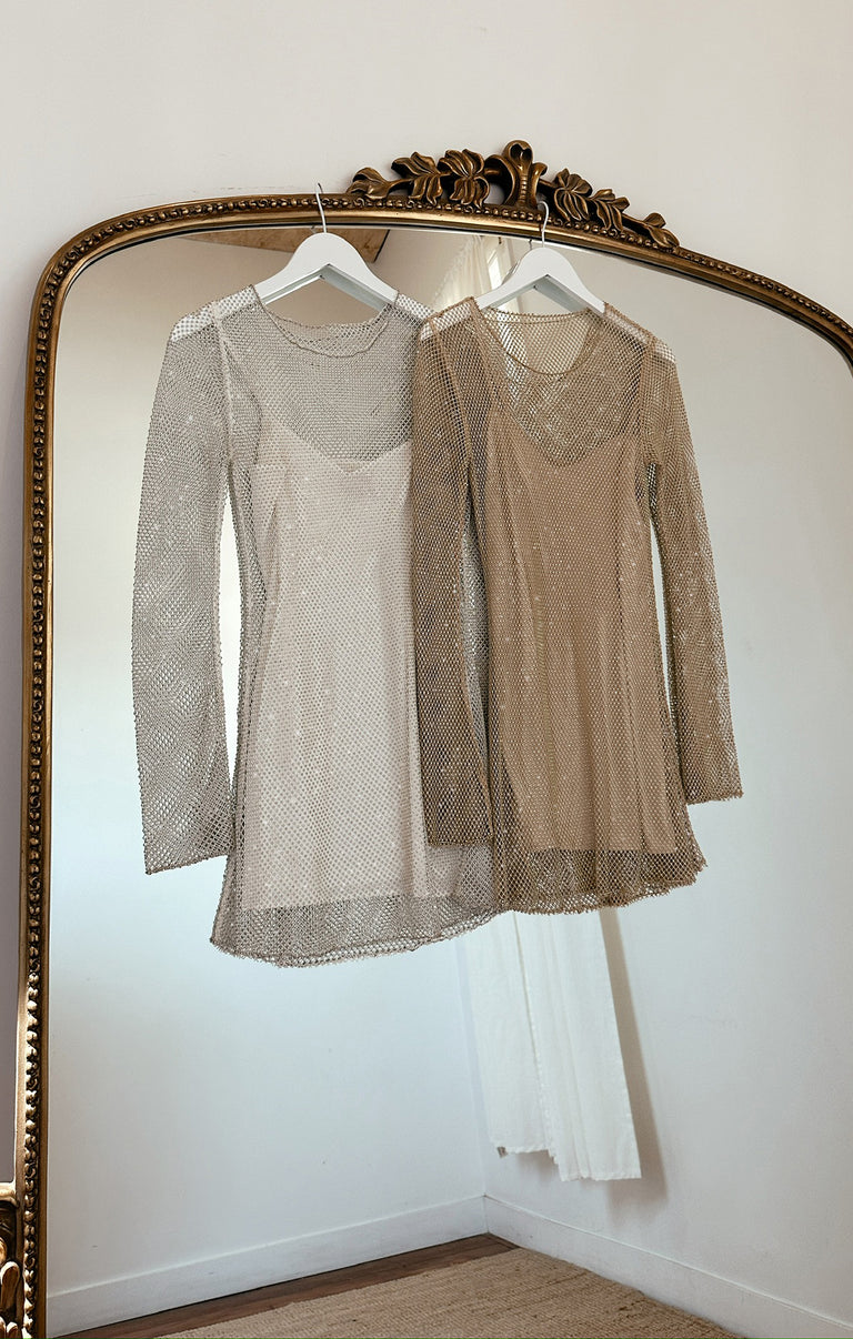 Iconic Mini Dress, in White Glitz