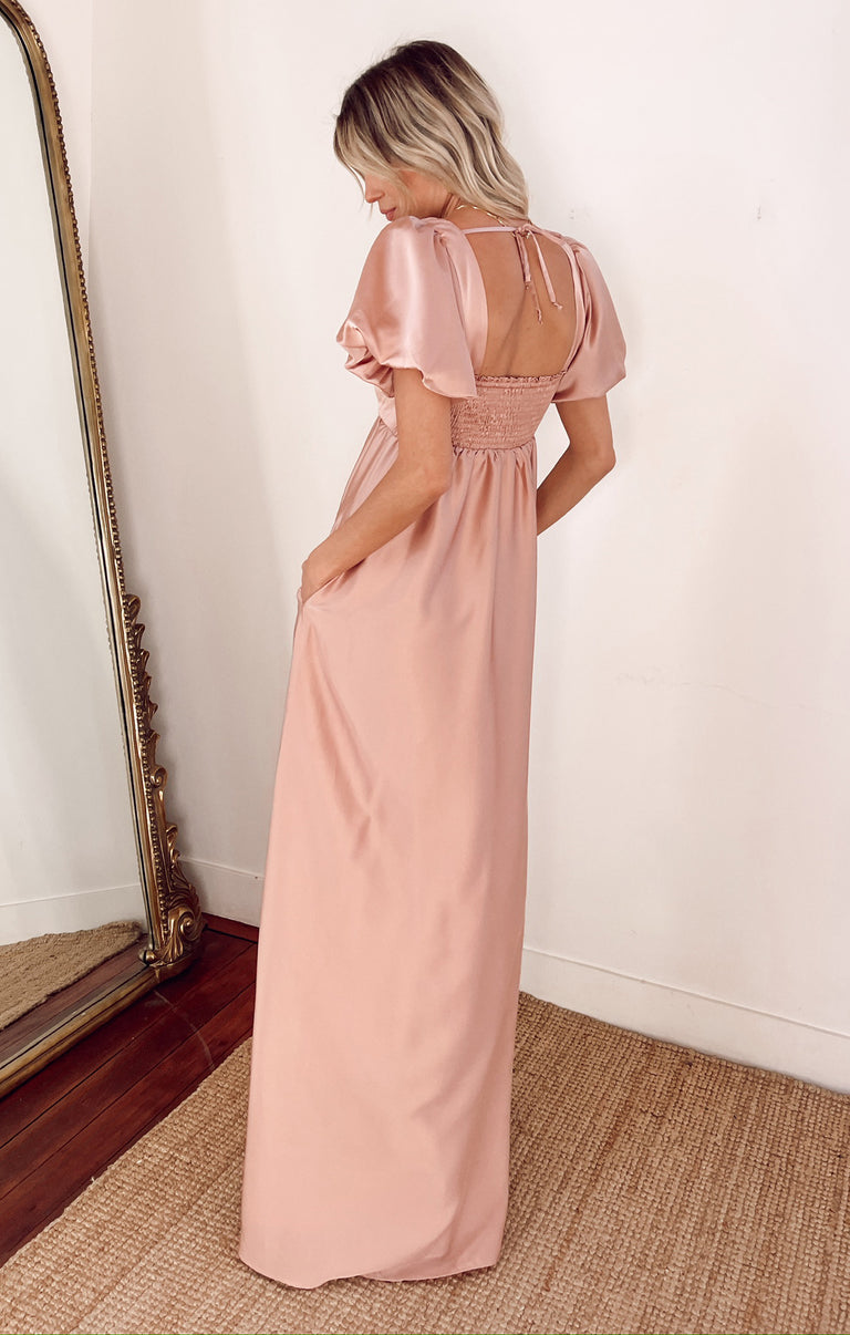 knee length dresses for ladies Rose Gold Draped Metallic Foil Long Dress main image 0