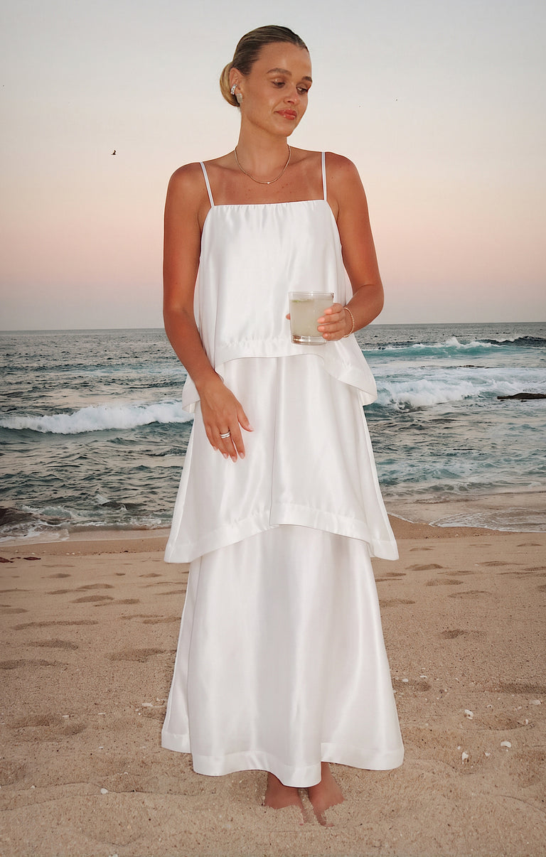 Ella Maxi Dress, in Ivory Luxe Satin, Size: Small