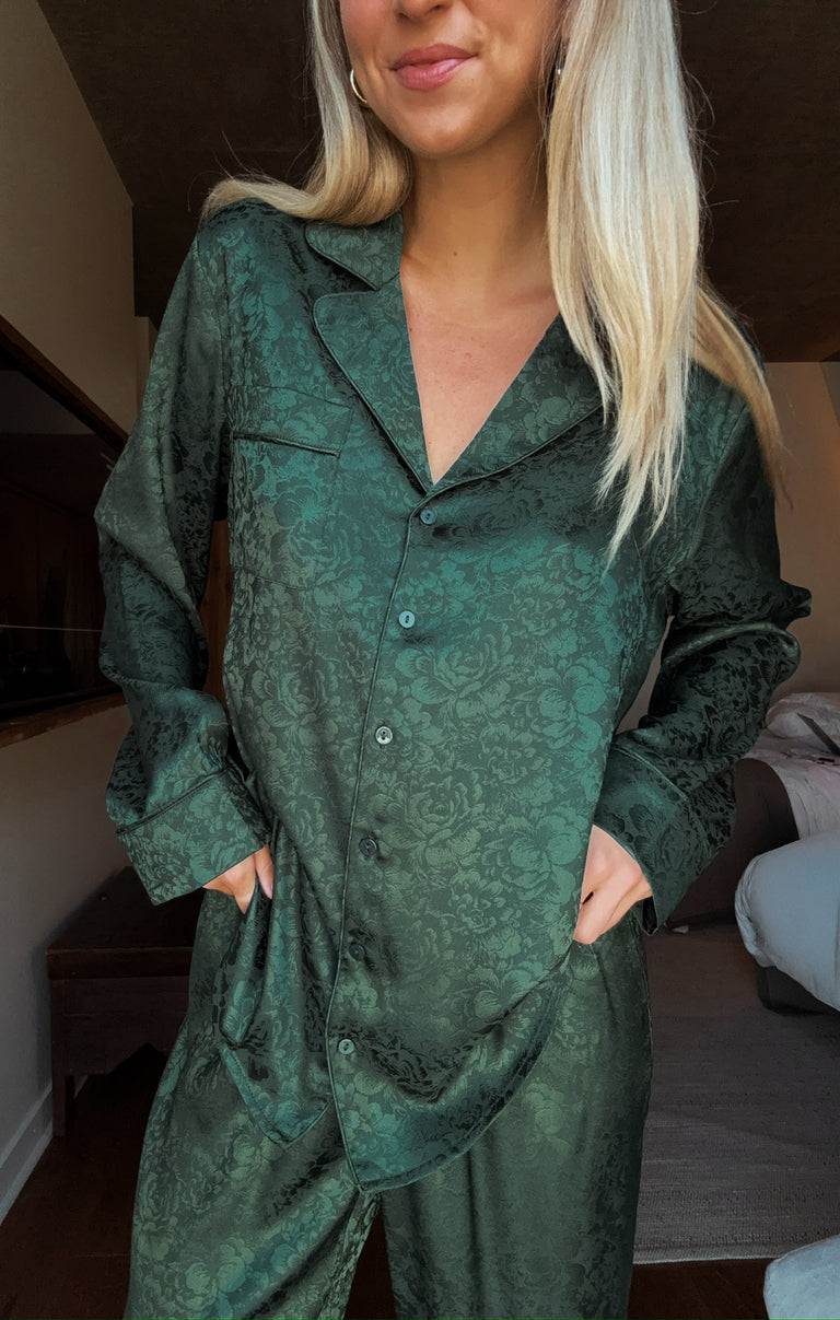 Classic PJ Set ~ Forest Green Floral Silky