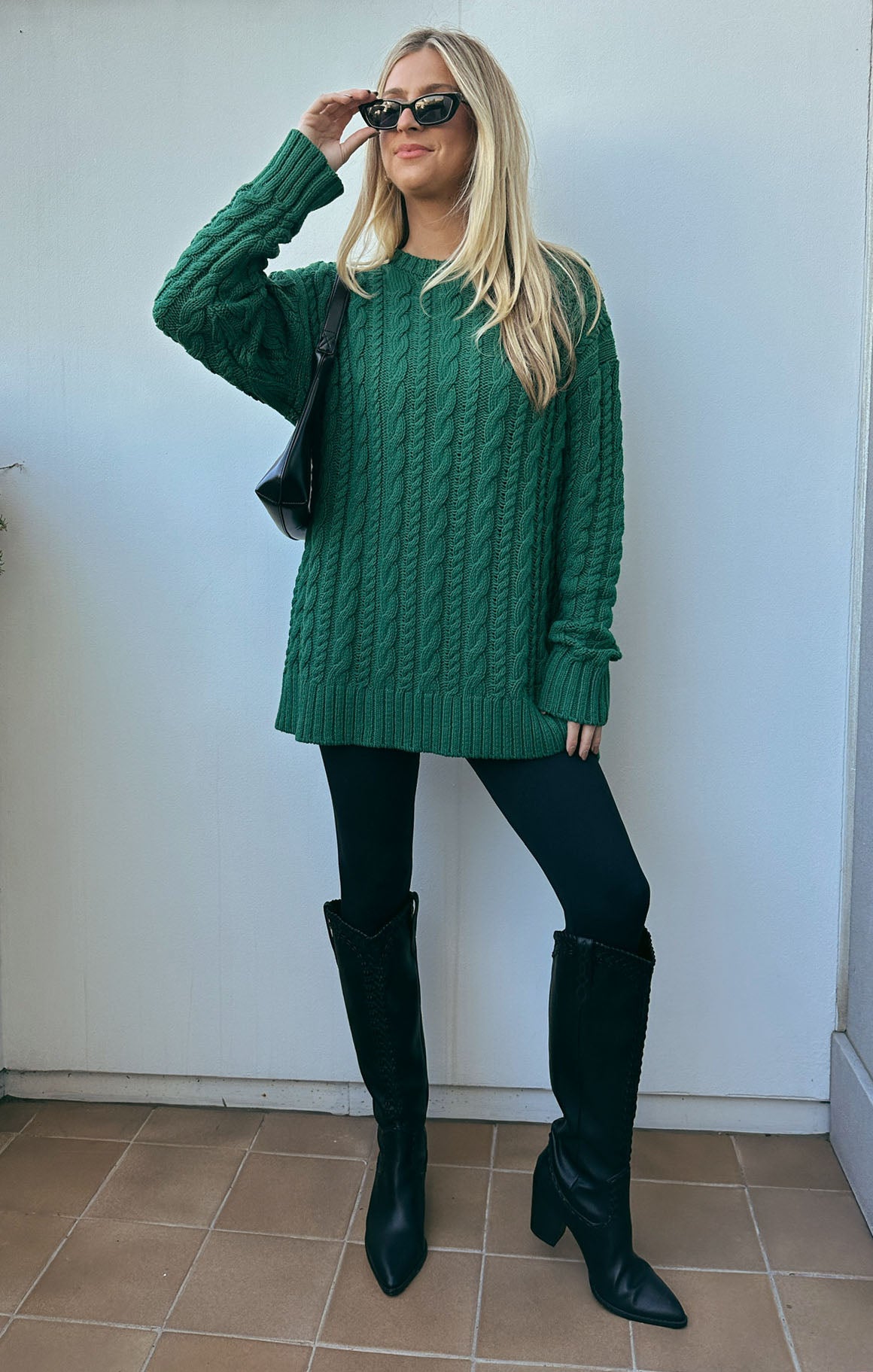 Day to Day Tunic Sweater ~ Emerald Cable Knit